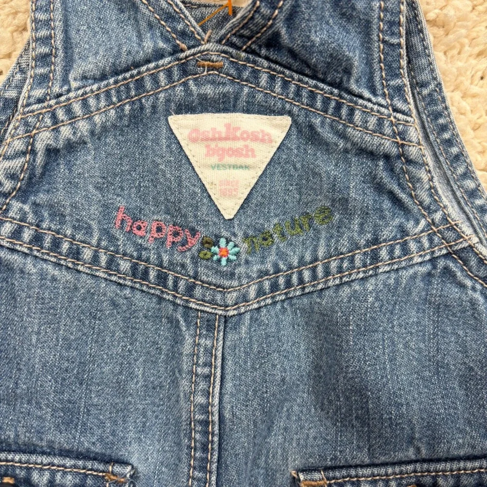 OshKosh B'gosh Baby Girl Denim Overalls Heart‎ Bird Tree Embroidery 9 Months